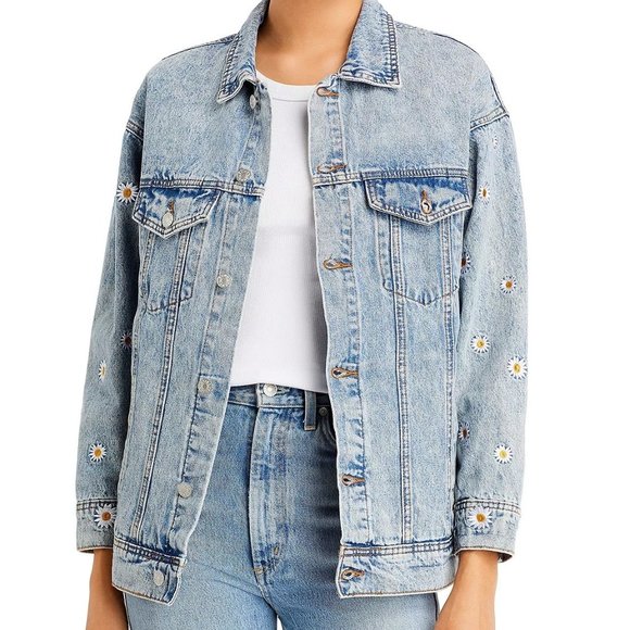 SUNSET & SPRING Cotton Embroidered Daisies Denim Jacket - NWT - Size XS - Picture 5 of 5